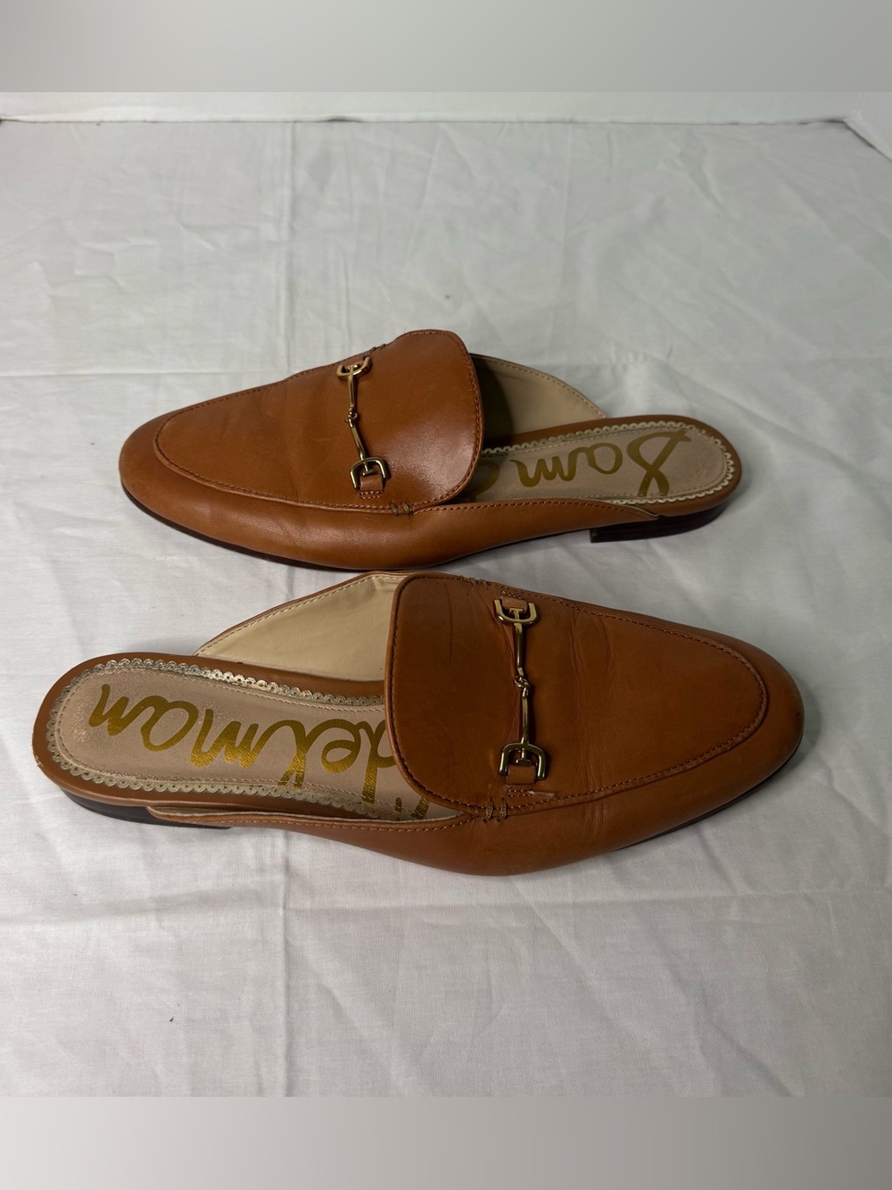 Sam Edelman Cognac Leather Slip-On Mules Size 7.5M